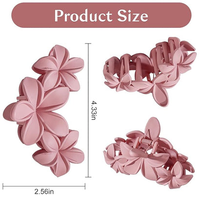 4PCS Plumeria Hawaiian Flower Claw Clips - Large Strong Hold Beach Hair Accessories for Thick Hair (Colorful)