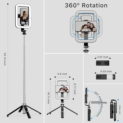 M MYBAT PRO 8" LED Selfie Light with Stand, Rectangular Light for Makeup/Live Stream, 54" Dimmable LED Light with Tripod, Phone Holder & Wireless Remote for Photography/YouTube/Video Recording