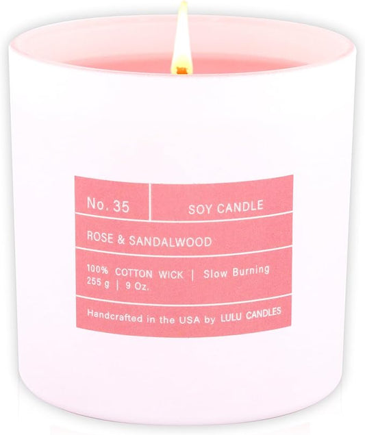 Lulu Candles | Rose & Sandalwood | Smells Floral & Woody | Luxury Scented Soy Jar Candle | Hand Poured in The USA | Highly Scented & Long Lasting (9 Oz. Limited Edition)