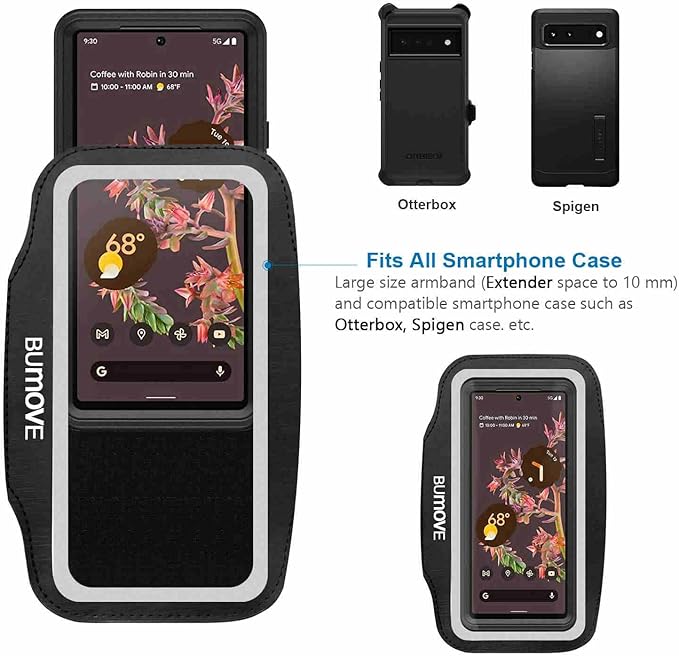 Gym Armband for Google Pixel 9 Pro XL, 8/7 Pro with Card Holder (Black)