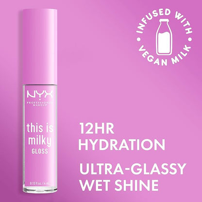 NYX PROFESSIONAL MAKEUP This Is Milky Gloss, Vegan Lip Gloss, 12 Hour Hydration - Lilac Splash (Sheer Baby Purple)