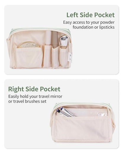 Narwey Small Striped Makeup Bag for Purse Mini Cosmetic Bag Travel Makeup Pouch Zipper Pouch Cute Make up Bags with Compartments for Women Girls (Mint Green Stripe, Small)