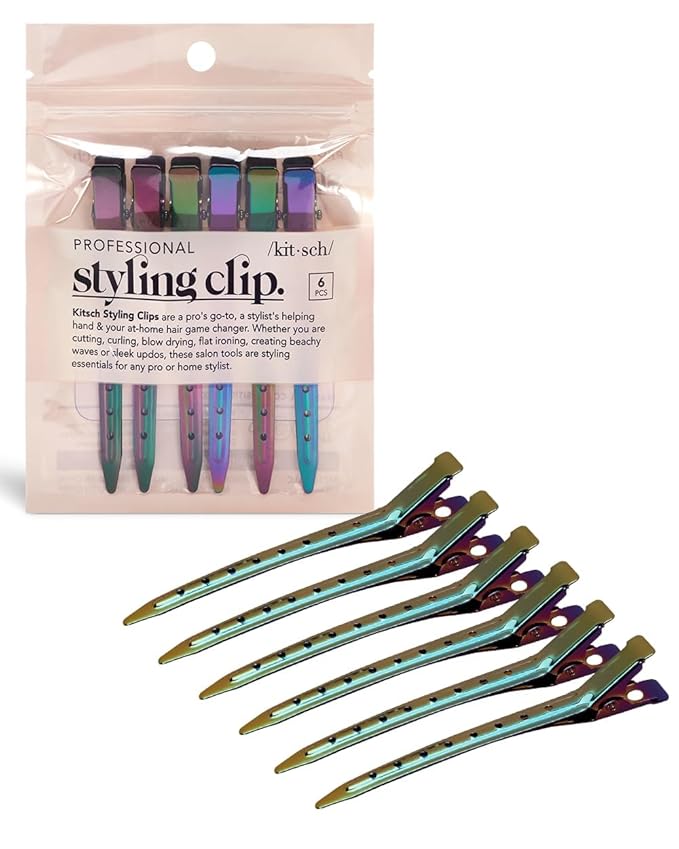 Kitsch Metal Duck Billed Hair Clips - Hair Styling Clips for Sectioning, Cutting, Coloring, Blow Drying and Makeup | Salon Quality Accessories - 6pcs (Iridescent)