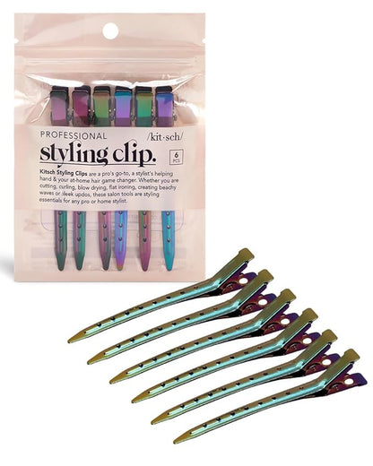 Kitsch Metal Duck Billed Hair Clips - Hair Styling Clips for Sectioning, Cutting, Coloring, Blow Drying and Makeup | Salon Quality Accessories - 6pcs (Iridescent)