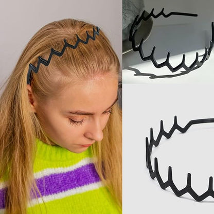 8 PCS Fashion No Slip Effortless Plastic Headbands with Teeth Comb Black Skinny Hair Accessories Bands for Women Men Teen Girls, Matte Black