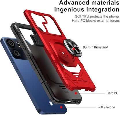 for BLU View 5 B160V / BLU F5 5G Case with 1 Pack Screen Protector,Dual Layer Hybrid Heavy Duty Defender Protection,Sleek Rugged Reinforced Cushion Corner Kickstand Shockproof Bumper Cover Red