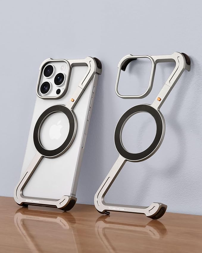 OATSBASF Minimalist Phone Case Compatible with iPhone 16 Pro 6.3", [Compatible with Magsafe] Aluminum Metal Frameless Design Bumper Z Case, Protective Shock Grade Shell, Natural Titanium