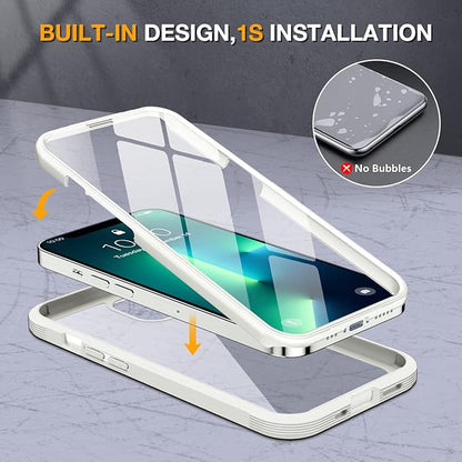 Miracase Glass Case for iPhone 13 Pro Max 6.7 inch, Upgrade Full-Body Clear Bumper Case with Built-in 9H Tempered Glass Screen Protector for iPhone 13 Pro Max, Rice White
