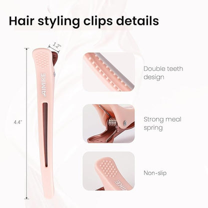 AIMIKE 4pcs Hair Clips for Styling Sectioning, No Crease Duck Billed Hair Clips with Silicone Band, Hair Styling Clips, Salon and Home Hair Cutting Clips for Hairdresser