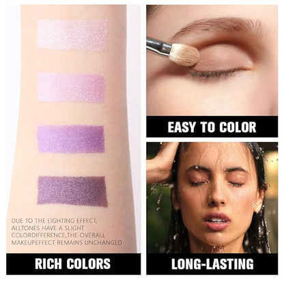 4 Colors Dark Purple Light Pink Medium Orchid Eye Shadow Palette Makeup, Highly Pigmented Waterproof Matte Shimmer Eyeshadow Palette for Women, paleta de sombras de ojos, Vegan & Cruelty-free05