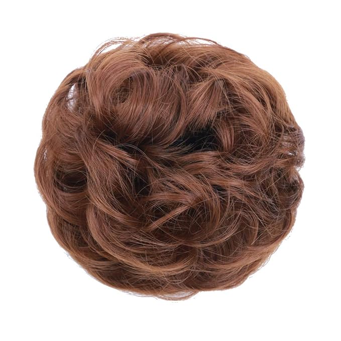MORICA 2PCS Messy Bun Hair Piece, Fake Hair Messy Bun Scrunchies For Thin Hair Extension Curly Wavy Synthetic Chignon Ponytail Hair Pieces for Women(Light Auburn#)