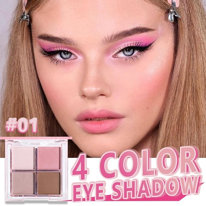 Eyeshadow Quads Blendable Glitter Matte Eyeshadow Palette, Nude Pink Nude Brown Coffee Shinmmer Sparkly Four Eyeshadow Palette Makeup, Everyday Nature Long-Lasting Waterproof Women Girls Eyeshadow 1#