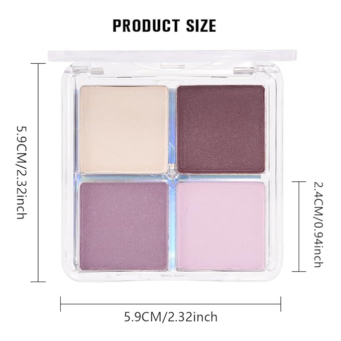 4 Colors Dark Pink Purple Brown Beige Eye Shadow Powder Palette Makeup, Neutral Matte Cream Shimmer Quads Eyeshadow Palette for Women Highly Pigmented Waterproof, paleta de sombras de ojos, Vegan 02