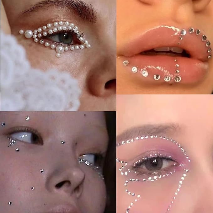 NOOEPC 660Pcs Resin Face Gems Hair Gems, 3/4/5/6 mm DIY Self-Adhesive Rhinestones, Pearl/Clear Rhinestone/Ab Rhinestone for Makeup, Crafts