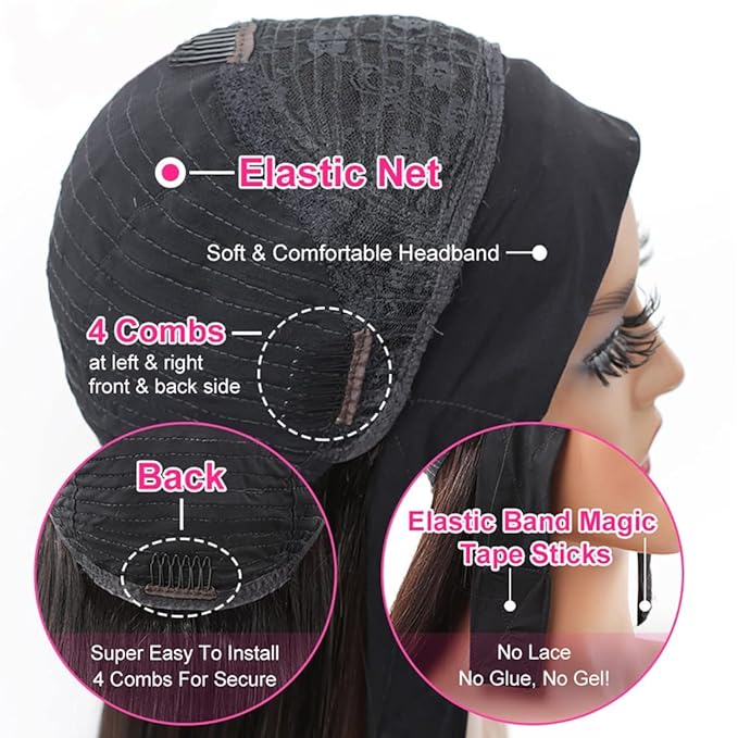 20 Inch Headband Wig Human Hair for Women Long Curly Hair Deep Wave Wig Natural Color