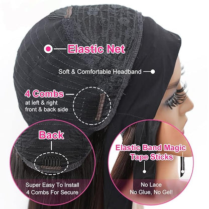 20 Inch Headband Wig Human Hair for Women Long Curly Hair Deep Wave Wig Natural Color