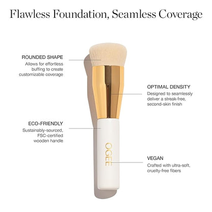 Ogee Professional Quality Makeup Brush - Ultra-Soft Base Brush with Vegan Bristles for Flawless Liquid Makeup Application - Premium Foundation Brush for Liquid Makeup