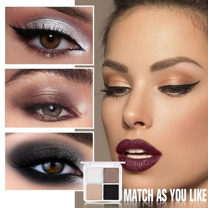 4 Colors Gold Brown Silver White Black Eye Shadow Palette Makeup, Neutral Matte Shimmer Eyeshadow Palette for Women Highly Pigmented Waterproof, paleta de sombras de ojos, Vegan&Cruelty-free 03