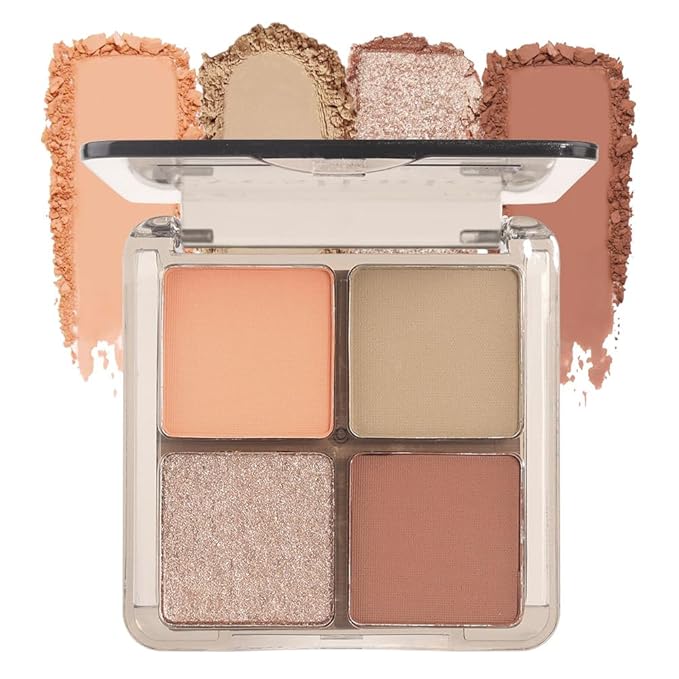 Eyeshadow Quads Blendable Glitter Matte Eyeshadow Palette, Orange Khaki Nude Champagne Gold Sparkly Four Eyeshadow Palette Makeup,Everyday Nature Long-Lasting Waterproof Women Girls Eye Shadow 3#