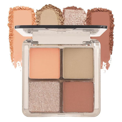 Eyeshadow Quads Blendable Glitter Matte Eyeshadow Palette, Orange Khaki Nude Champagne Gold Sparkly Four Eyeshadow Palette Makeup,Everyday Nature Long-Lasting Waterproof Women Girls Eye Shadow 3#