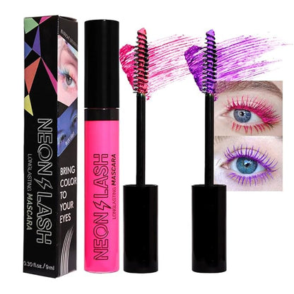 2 Colored Mascara for Eyelashes Set,Red Purple Halloween Fluorescent Colorful Waterproof Long lasting Charming Voluminous Mascara for Women Cruelty Free Vegan Eye Makeup (04# Red &06# Purple)