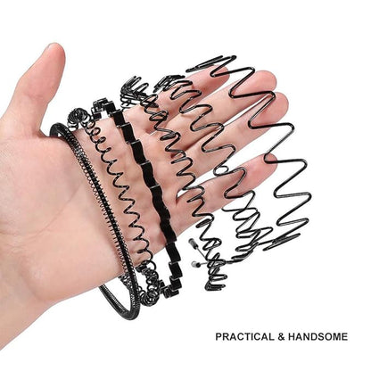 Nomakk 6 Pieces Metal Headbands Wavy Hairband Spring Hair Hoop Sports Fashion Hair Bands Unisex Black Elastic Non Slip Simple Headwear Accessories