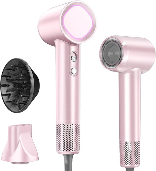 Hair Dryer, 160000 RPM High-Speed Brushless Motor with 500 Million Negative Ions, Professional Ionic Blow Dryer with Magnetic Diffuser & Nozzle,Lightweight for Home Travel Salon(Pink)