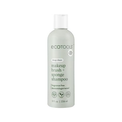 EcoTools Makeup Brush + Sponge Shampoo, Remove Makeup & Impurities From Tools, Sponges, & Puffs, Fragrance-Free Brush Cleanser, No Harsh Chemicals, Vegan, & Cruelty-Free, 8 fl. oz./236 ml. Bottle