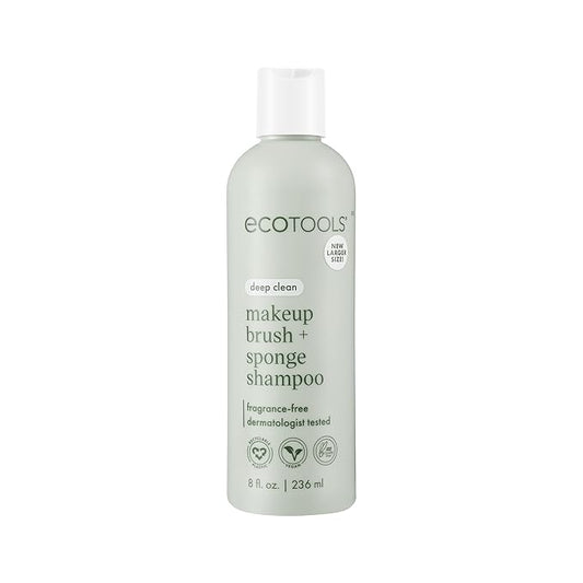 EcoTools Makeup Brush + Sponge Shampoo, Remove Makeup & Impurities From Tools, Sponges, & Puffs, Fragrance-Free Brush Cleanser, No Harsh Chemicals, Vegan, & Cruelty-Free, 8 fl. oz./236 ml. Bottle