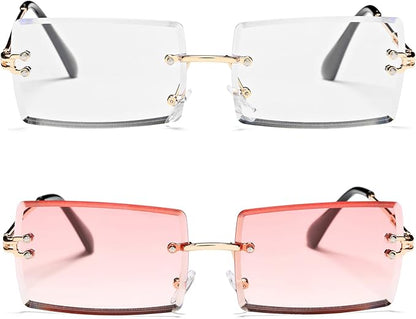 Rectangle Sunglasses for Men/Women Small Rimless Square Shade Eyewear