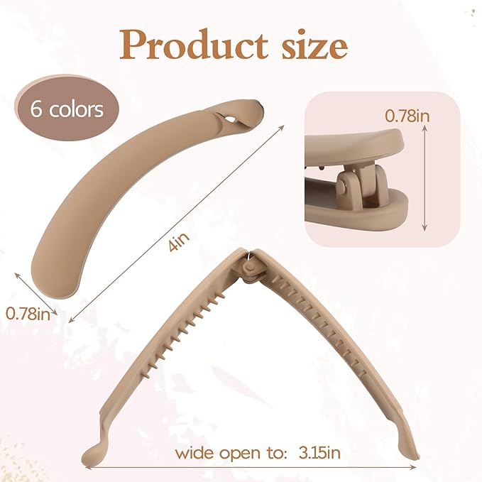 6 PCS Banana Hair Clips, Brown Banana Clips for Women Girls, Claw Clips for Thick Thin Hair, 4 In Hair Clips for Ponytail Holders, Women Hair Accessories Gifts, Simple