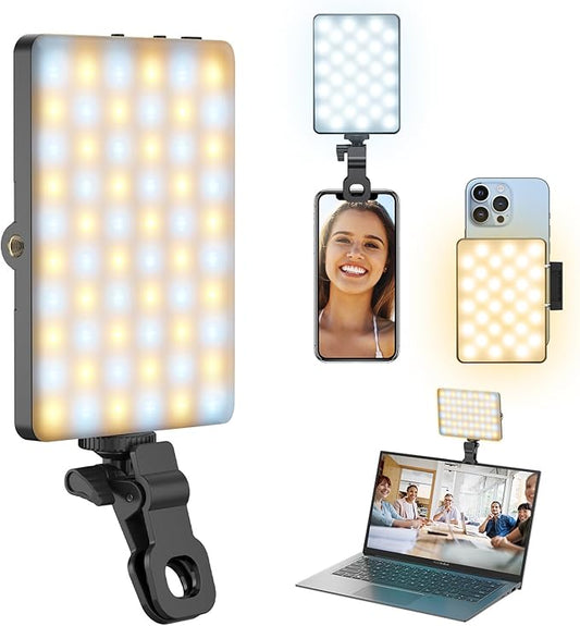 Selfie Light for Phone, 60 LED Phone Light with Rechargeable Clip and Adjusted 3 Light Modes, 2000mAh Video Light for iPhone iPad, Laptop, Makeup, TikTok, Selfie, Vlog, Video Conference