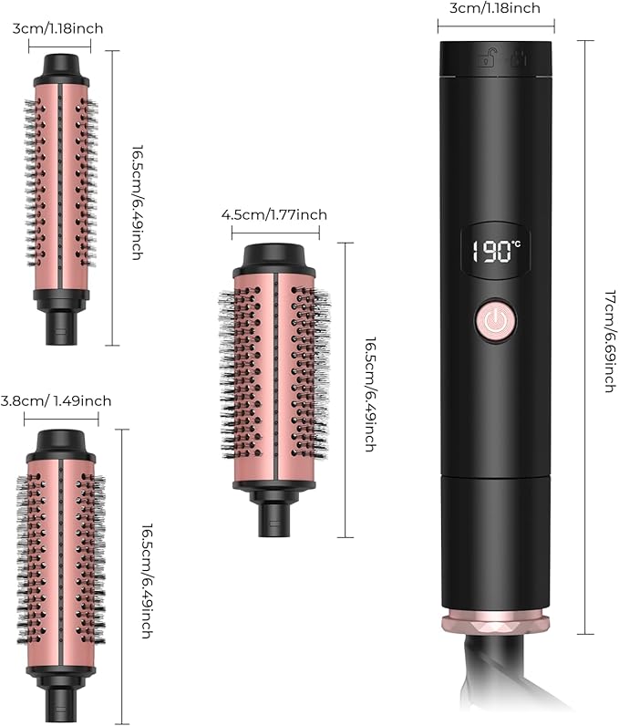 3 in 1 Thermal Round Brush Thermal Curling Brush, Negative Ion Curling, Straightening Volumizing Hair Tool Digital Temperature Display Interchangeable Heads for All Hair Types