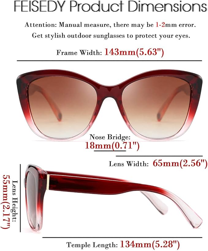 FEISEDY Polarized Vintage Sunglasses American Womens Square Jackie O Cat Eye Sunglasses B2451