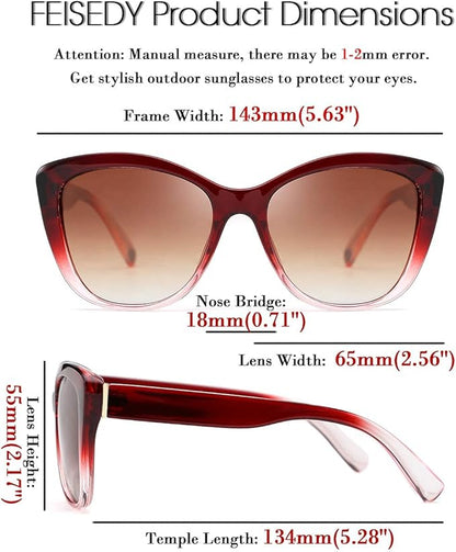 FEISEDY Polarized Vintage Sunglasses American Womens Square Jackie O Cat Eye Sunglasses B2451