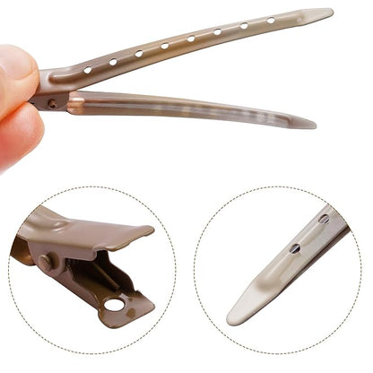 24 Packs Duck Bill Clips, Bantoye 3.35 Inches Rustproof Metal Alligator Curl Clips with Holes for Hair Styling, Hair Coloring, GS Brown