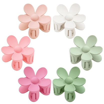 Flower Hair Clips 6 PCS Flower Claw Clips Daisy Clips for Women Matte Large Claw Clips Strong Hold Jaw Clamps Hair Accessories for Thick Hair 6 Colors