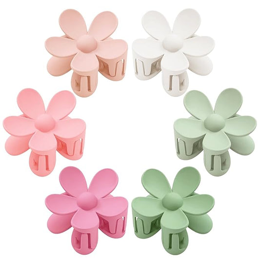 Flower Hair Clips 6 PCS Flower Claw Clips Daisy Clips for Women Matte Large Claw Clips Strong Hold Jaw Clamps Hair Accessories for Thick Hair 6 Colors