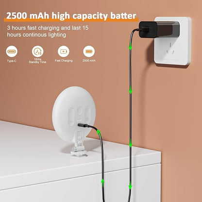 60 LED Ring Light, Rechargeable Selfie With Front & Back Clip, 2500-6500K Portable Phone, Adjustable 3 Modes for iPhone, iPad, Tablet, Laptop, CRI97+, 90 Grams (White)