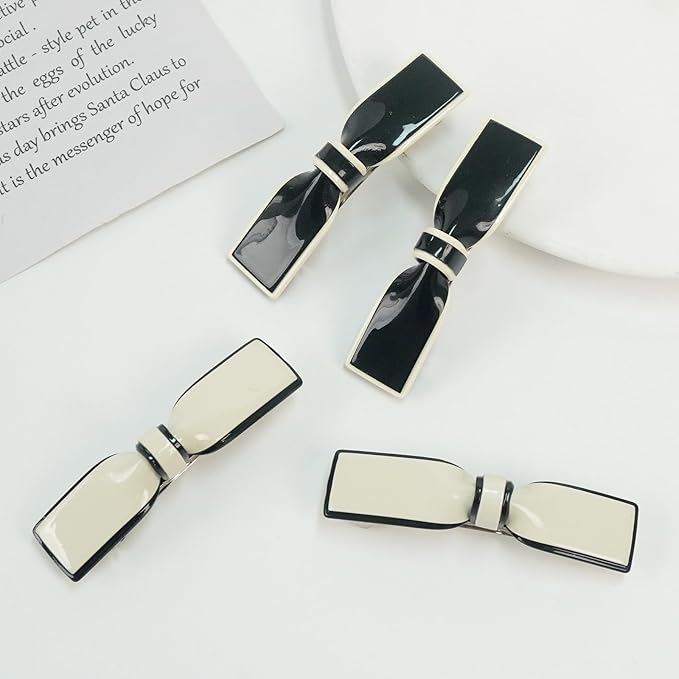 4 Pcs French Flat Bow Hair Clips for Women, Y2K Cute Bowknot Hair Barrettes Small Black Snap Hair Clip Styling Hair Accessories for Thick and Thin Hair