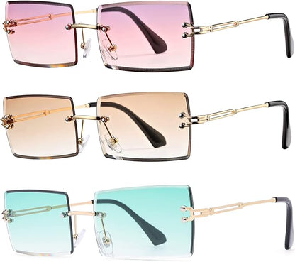 Rectangle Sunglasses for Men/Women Small Rimless Square Shade Eyewear