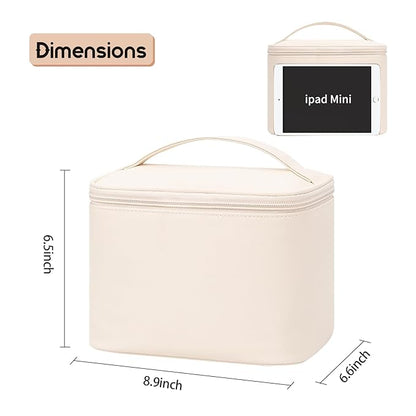 OCHEAL Makeup Bag, Large Capacity Make Up Bag for Cosmetics Vertical Storage,Toiletry Bag for Skincare Makeup Organizer Bag for Travel,With Makeup Brushes Compartments & Dividers -Beige