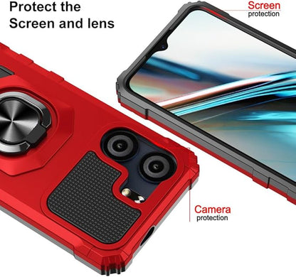for BLU View 5 B160V / BLU F5 5G Case with 1 Pack Screen Protector,Dual Layer Hybrid Heavy Duty Defender Protection,Sleek Rugged Reinforced Cushion Corner Kickstand Shockproof Bumper Cover Red