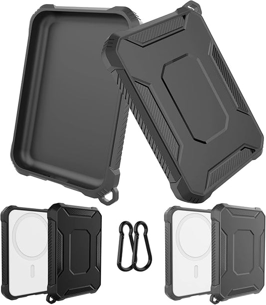 2 Pack Case Compatible with Magsafe Battery Pack Cover, Slim TPU Carbon Fiber Design Protective Case Cover with Keychain Anti-Shockproof Rugged Bumper Shell for Magsafe Battery Pack