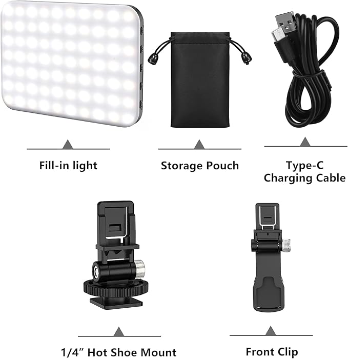 Selfie Light, 60 LED 2200mAh Rechargeable Cell Phone Fill Light 7 Modes, 10-Level Brightness, Portable Clip on Light for Phone/Tablet/Laptop, Zoom Call Vlog Makeup TikTok Video Fill Light