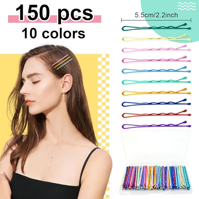 150 Pcs 2.2 Inch Mix Colorful Bobby Pin for Girls Women, Hair Pins with Cute Box, Colored Bobby Pins for Hair, Bobby Hair Pins Great for All Hair Types