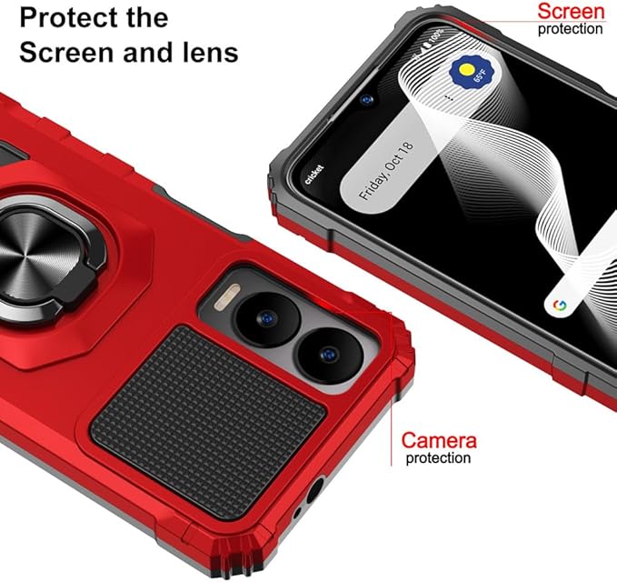 for Cricket Icon 6 / ATT Verge Case with 1 Pack Screen Protector,Dual Layer Hybrid Heavy Duty Defender Protection,Sleek Rugged Reinforced Cushion Corner Kickstand Shockproof Bumper Cover Red