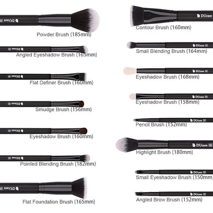 DUcare Makeup Brushes 15Pcs Premium Synthetic Kabuki Makeup Brush Set, Professional Foundation Concealers Powder Blush Blending Face Eye Shadows Black Brush Sets
