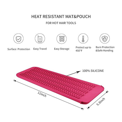 Heat Resistant Silicone Travel Mat Pouch for Hair Styling Tools, 2 Pack, 11 x 5 inches, Slip Resistant, Foldable, Easy-to-Clean, Multipurpose, Grey & Hot Pink