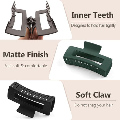 TOCESS 8 Pack Big Hair Claw Clips for Women Large Claw Clip for Thin Thick Curly Hair 90's Strong Hold 4.33 Inch Nonslip Neutral Matte Hair Clips